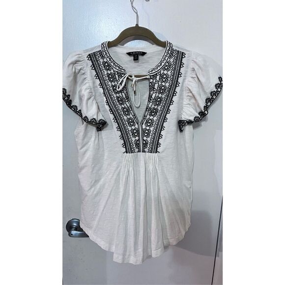 RALPH LAUREN BLACK LABEL WINTER CREAM JERSEY FLUTTER SLEEVE TOP SIZE S - Picture 1 of 10